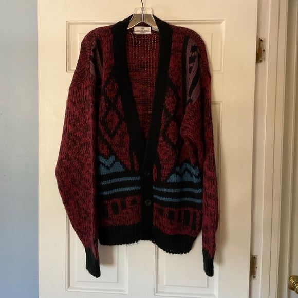 VTG Circola Moda Grandpa Cardigan Sweater Red Made In Korea Men’s Size XL - Picture 1 of 7